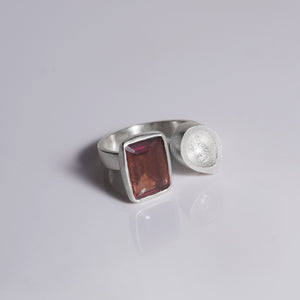 Asymmetric sterling silver ring with rectangular tourmaline gemstone