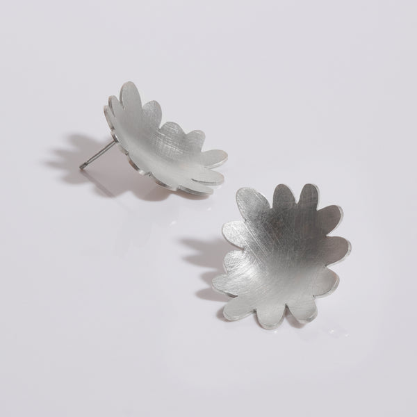 Large sterling silver flower abstract studs