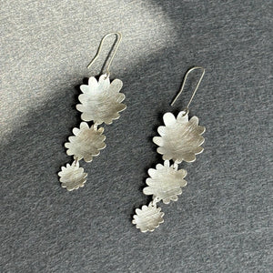 sterling silver abstract flower earrings with three dangles in decreasing sizes