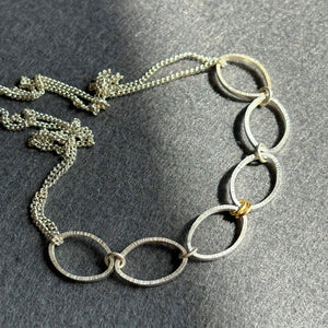 sterling silver open lotus shapes necklace with gold connectors and double chain