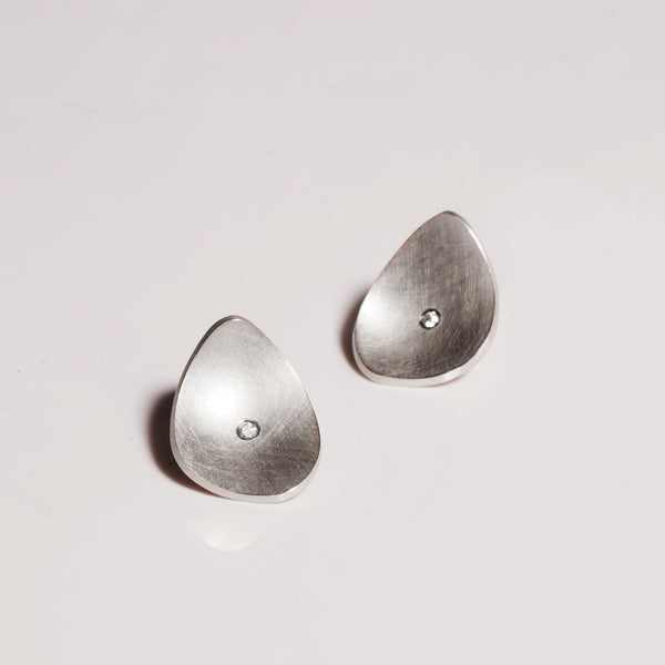 minimalist lotus petal sterling silver and diamond studs