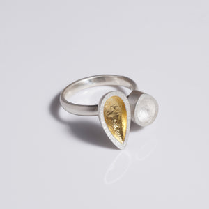 sterling silver asymmetric ring with keum boo 24k gold