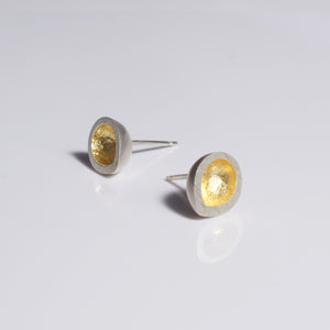 sterling silver hand crafted seed pod studs with gold keum boo