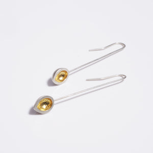 sterling silver earrings on a long wire finished with 24k gold keum boo