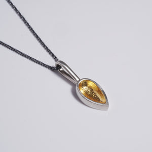 sterling silver sand cast long teardrop pendant with 24k gold keum boo